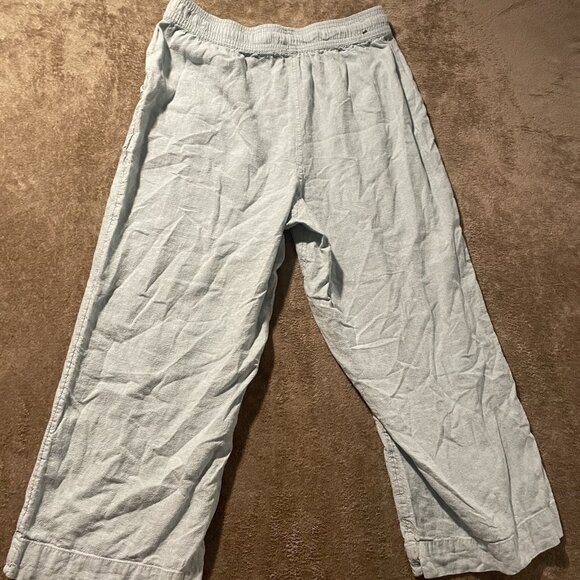 Cynthia Rowley Pants Womens Large Linen Light Blue Wide Leg Pull On Crop Modest - Picture 3 of 8